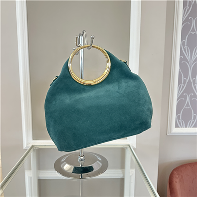 Borsa In Pelle Scamosciata Con Manico Ad Anello Art. 6054