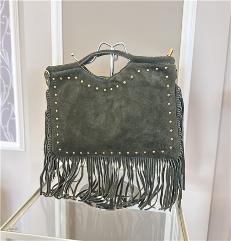 Borsa In Pelle Scamosciata Con Borchie E Frange Art. 6065