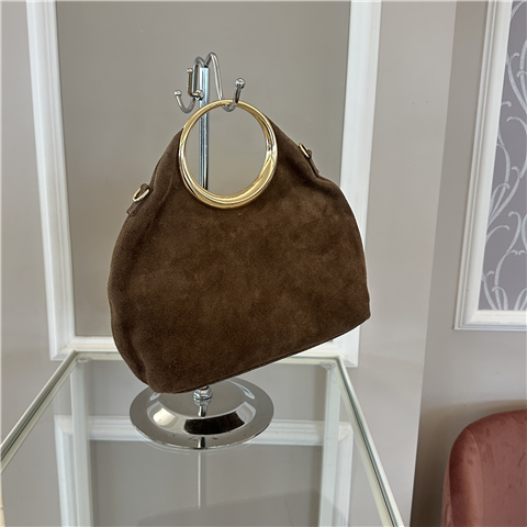 Borsa In Pelle Scamosciata Con Manico Ad Anello Art. 6054