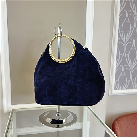 Borsa In Pelle Scamosciata Con Manico Ad Anello Art. 6054, Taglia: U, Colore: BLU