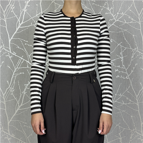 Body A Righe Manica Lunga Girocollo Con Bottoni Art. M38f1176