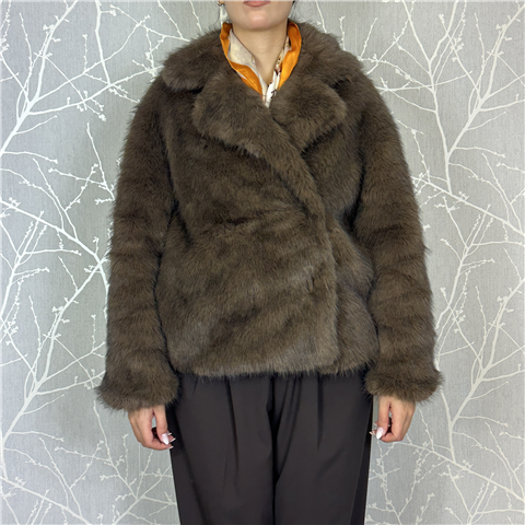 Ecopelliccia Doppiopetto Con Foulard Fantasia Art. V38a0389, Taglia: M, Colore: MORO