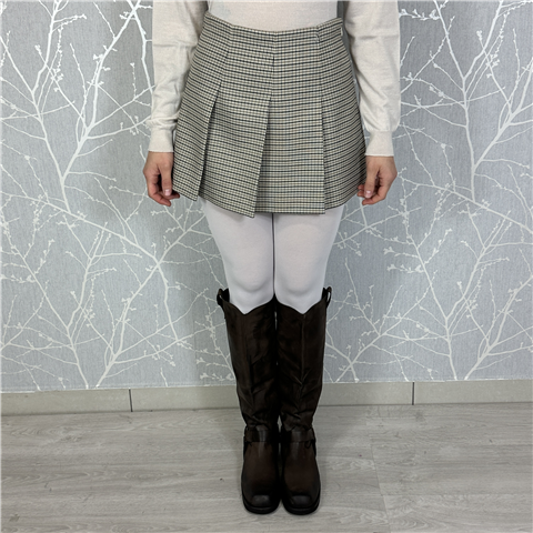 Minigonna Pied-de-poule Con Pieghe Art. 252ap2245, Taglia: M, Colore: NATURAL