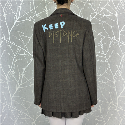 Giacca Monopetto Check Con Stampa Sul Retro Art. D38n0722