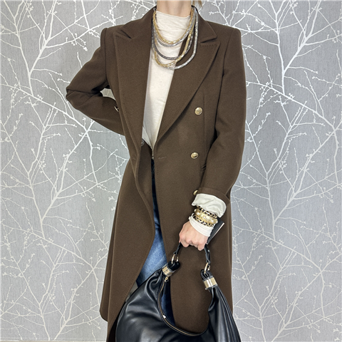 Cappotto Lungo Doppiopetto Con Bottoni Oro Art. Cp944, Taglia: L, Colore: BROWN