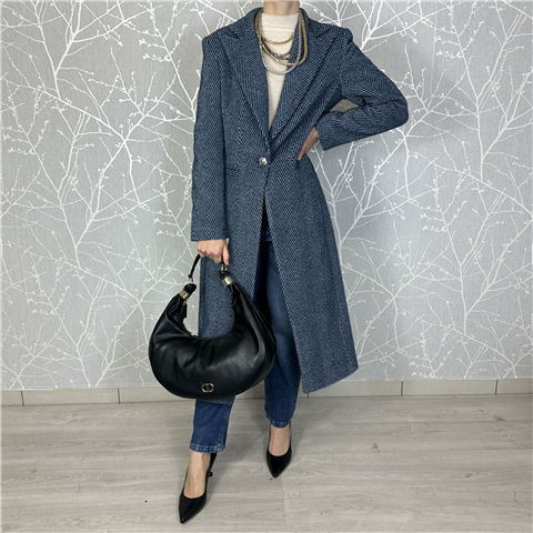 Cappotto Monopetto Spinato Effetto Velluto Art. Cp930new, Taglia: L, Colore: DENIM