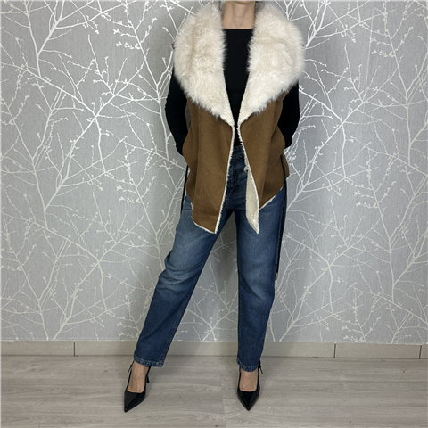 Gilet Con Collo In Ecopelliccia Allacciato In Vita Art. 4324006s, Taglia: S/M, Colore: CASTORO