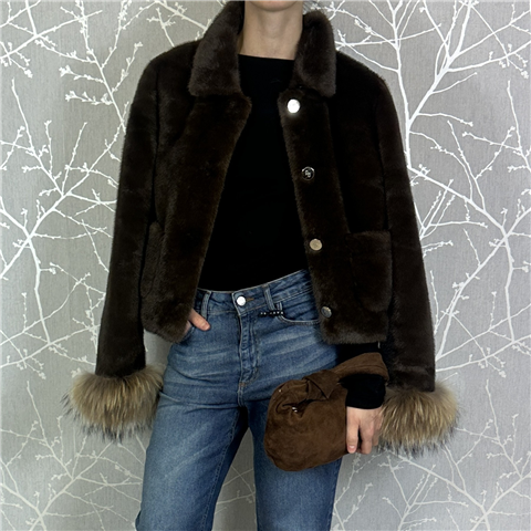 Giacca In Ecofur Con Polsini In Eco Pelliccia E Taschine Art. 4324023, Taglia: M/L, Colore: MARRONE