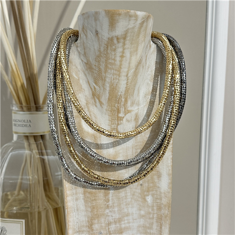 Collana Multifilo Semirigida Oro Argento E Brunito Art. 006