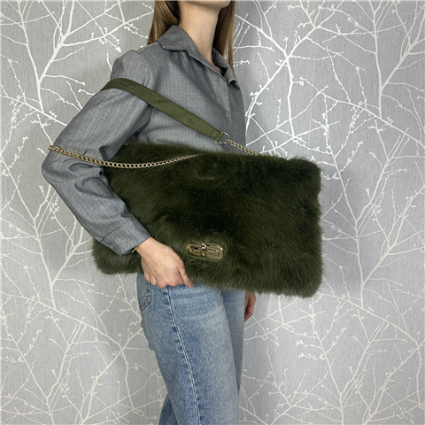 Borsa In Pelo Con Patta E Doppia Tracolla Art. P38h0912, Taglia: U, Colore: MILITARE