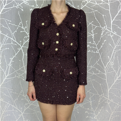Completo Con Giacca Crop E Mini Gonna In Tweed Con Micro Paillettes E Fili Lurex Art. Marsciano
