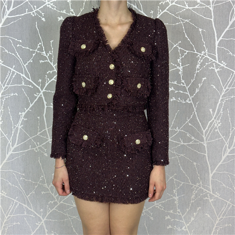 Completo Con Giacca Crop E Mini Gonna In Tweed Con Micro Paillettes E Fili Lurex Art. Marsciano