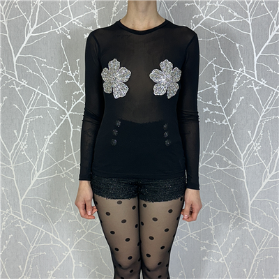 Maglia Girocollo Con Applicazioni Gioiello A Fiore Art. Arlee