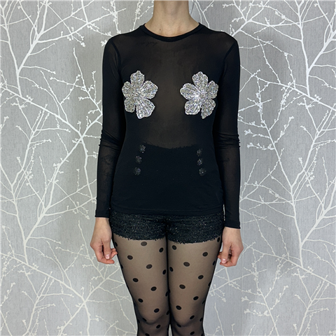 Maglia Girocollo Con Applicazioni Gioiello A Fiore Art. Arlee