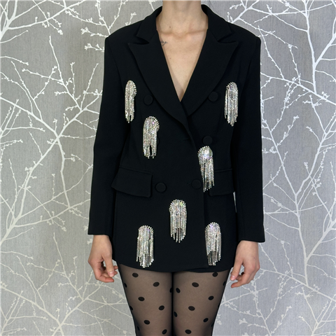 Blazer Dal Rever Classico Con Applicazione Gioiello E Frange Di Strass Art. Asciano