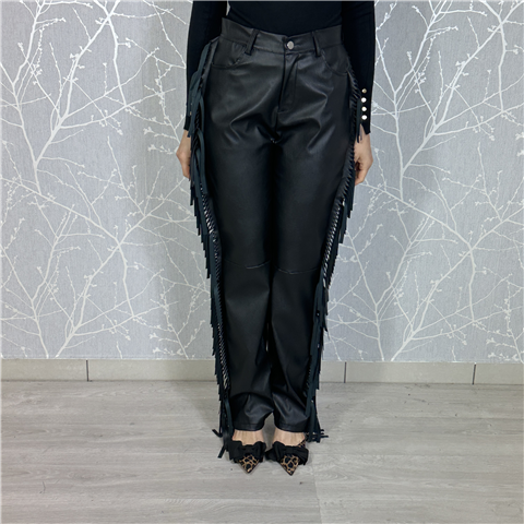 Pantalone In Ecopelle Con Frange Sui Lati Art. Clyde