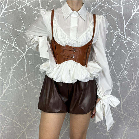 Camicia Con Dettagli Arricciati Sul Corpetto E Bustier Con Fibbier Art. Weiser Camicia Con Dettagli Arricciati Sul Corpetto E Bustier Con Fibbier Art. Weiser, Taglia: L, Colore: BIANCO/TABACCO