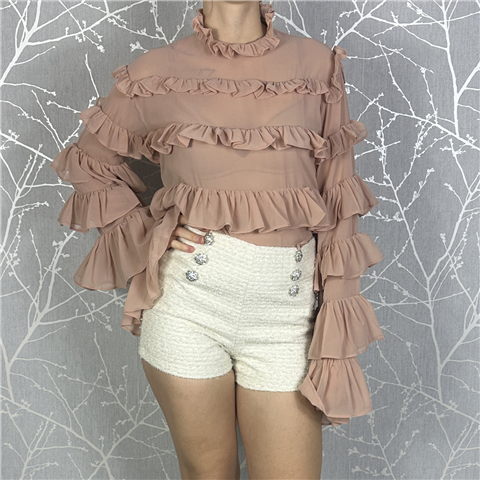 Short In Tweed Con Bottoni Gioiello Art. Este, Taglia: M, Colore: BURRO