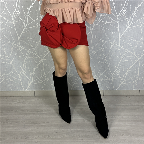 Mini Gonna Con Applicazione A Fiore Drappeggiato Art. Buriano, Taglia: S, Colore: ROSSO