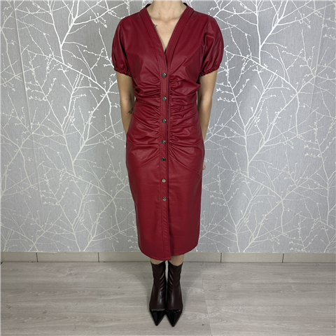 Abito In Ecopelle A Manica Corta Con Drappeggio E Bottoni Sul Davanti Art. Chunky