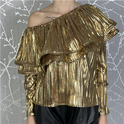 Blusa Monospalla In Tessuto Lame'' Plissettato E Ampio Volant Art. Williston