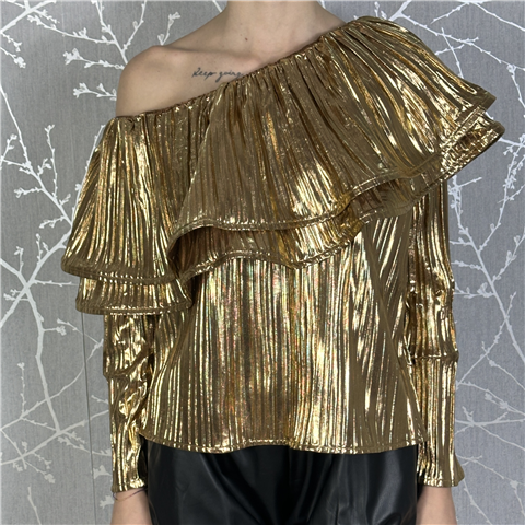 Blusa Monospalla In Tessuto Lame'' Plissettato E Ampio Volant Art. Williston