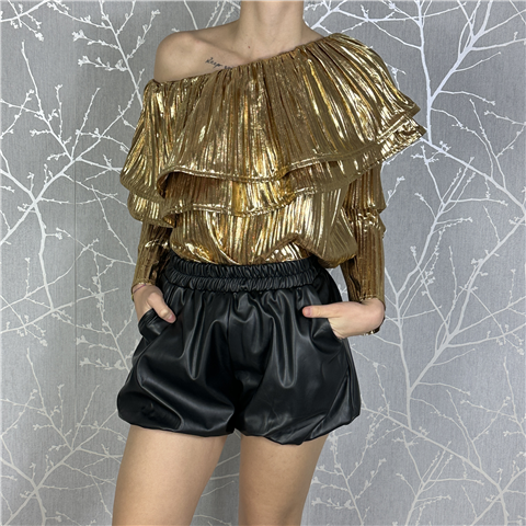 Blusa Monospalla In Tessuto Lame'' Plissettato E Ampio Volant Art. Williston Blusa Monospalla In Tessuto Lame'' Plissettato E Ampio Volant Art. Williston, Taglia: XS, Colore: ORO