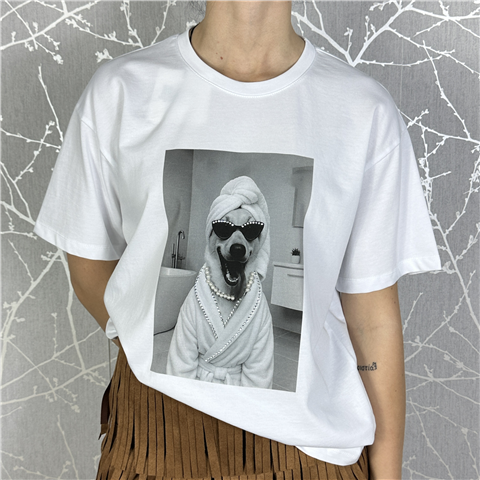 T-shirt M/c Con Stampa Strass E Perle Art. 26m1290, Taglia: U, Colore: BIANCO