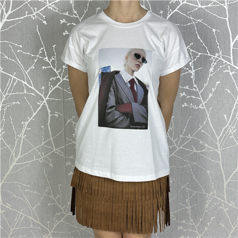 T-shirt M/c Con Stampa E Strass Art. 26m1348, Taglia: U, Colore: BIANCO