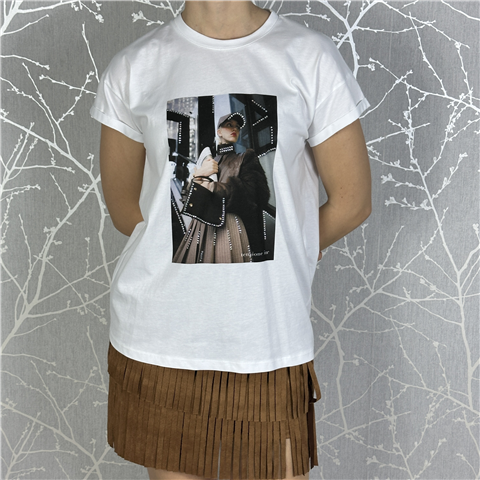 T-shirt M/c Con Stampa E Strass Art. 26m1349