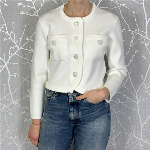 Cardigan Girocollo Con Tasche E Bottoni Argento Art. Hibbing Cardigan Girocollo Con Tasche E Bottoni Argento Art. Hibbing, Taglia: S, Colore: BIANCO