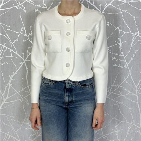 Cardigan Girocollo Con Tasche E Bottoni Argento Art. Hibbing