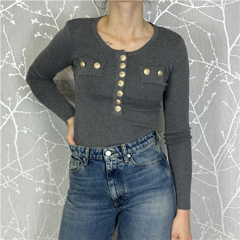 Maglioncino Girocollo Con Taschini E Bottoni Oro Art. Dothan, Taglia: M, Colore: GRIGIO