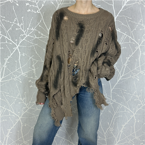 Maglione Girocollo Con Strappi E Frange Art. Jasper, Taglia: M, Colore: BEIGE