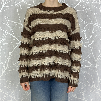 Maglione Girocollo Con Lavorazione A Righe E Dettagli Bouclé Art. Fulton