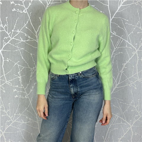 Cardigan Girocollo Con Bottone Rivestito E Molla In Vita Art. M3f0082, Taglia: 2, Colore: MELA