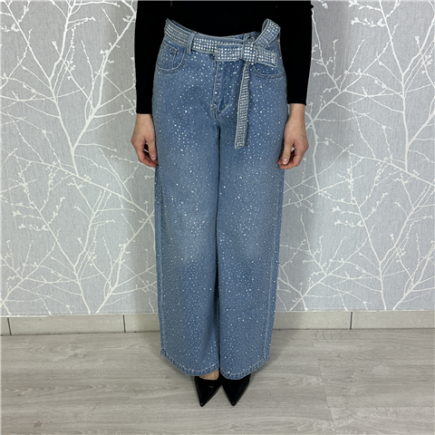 Jeans A Vita Alta E Gamba Larga Con Cintura Gioiello In Vita Art. Murano