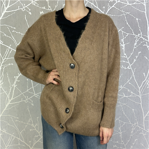 Cardigan Con Tasche E Scollo A V E Bottoni Fronte Retro Art. M3f0061 Cardigan Con Tasche E Scollo A V E Bottoni Fronte Retro Art. M3f0061, Taglia: 2, Colore: CASTAGNA