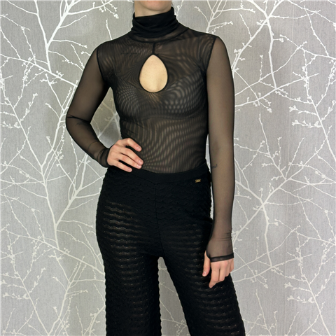 Maglia In Tulle Con Oblo' Sul Davanti E Collo Alto Art. 4324094, Taglia: L, Colore: NERO