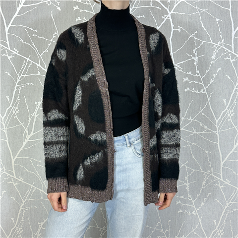 Cardigan Jacquard Art. M33042c, Taglia: U, Colore: FONDENTE/NERO