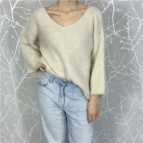 Maglioncino Boxy Scollo A V Art. Q44058c, Taglia: S, Colore: BURRO