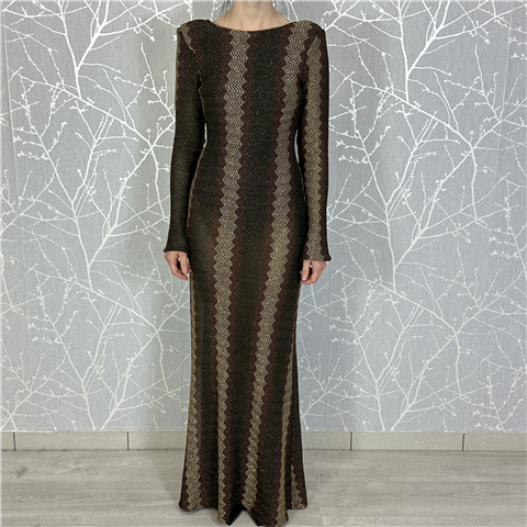 Abito Lungo In Lurex Con Spacco Laterale E Scollo Asimmetrico Sulla Schiena Art. 4324110