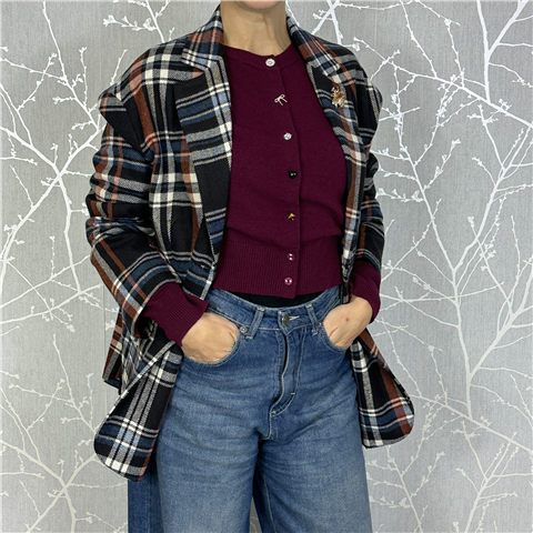 Giacca Over In Check Con Spilla Art. 26b1430, Taglia: M, Colore: MORO/ARANCIO/BLU