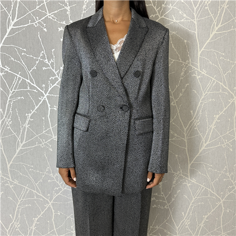 Blazer Doppiopetto Laminato Dal Taglio Dritto, Taglia: M, Colore: NERO