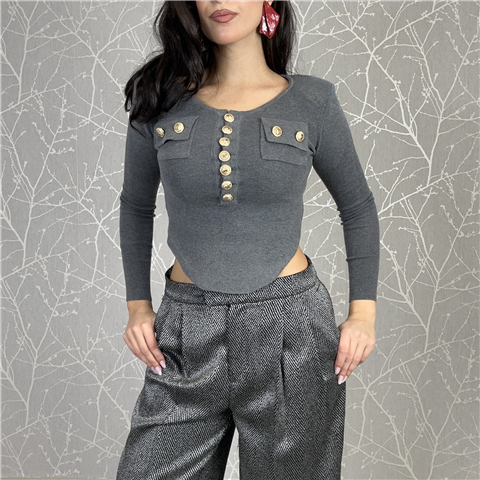 Maglioncino Girocollo Con Taschini E Bottoni Oro Art. Dothan