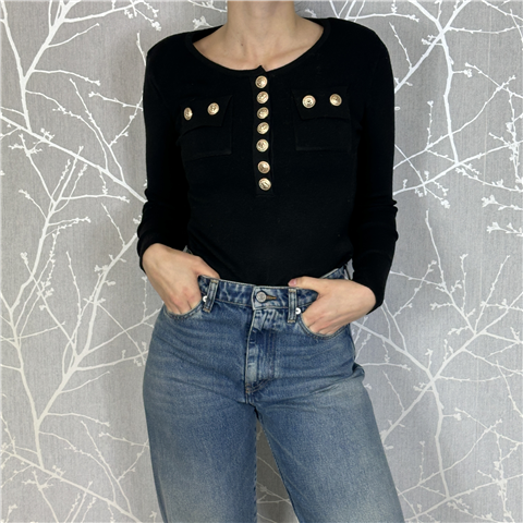 Maglioncino Girocollo Con Taschini E Bottoni Oro Art. Dothan Maglioncino Girocollo Con Taschini E Bottoni Oro Art. Dothan, Taglia: XS, Colore: NERO