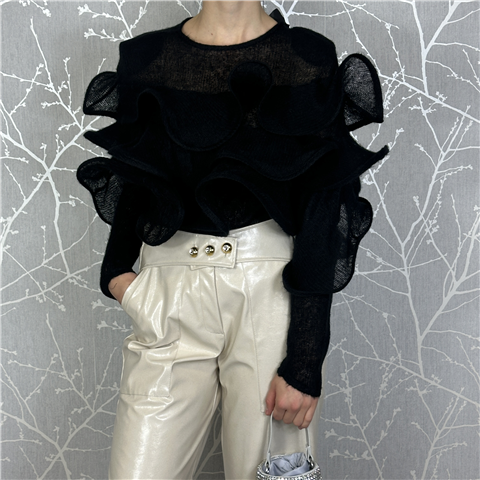 Maglia Girocollo Con Balze Art. Waldron, Taglia: S, Colore: NERO