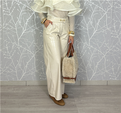 Pantalone In Ecopelle A Gamba Ampia Con Bottoni Gioiello Art. Pisaeco