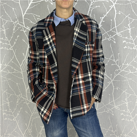 Giacca Over Doppiopetto In Check Art. 26b1407, Taglia: U, Colore: MORO/ARANCIO/BLU