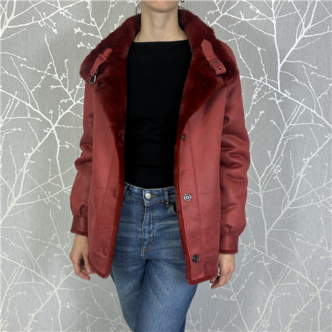 Giaccone In Ecopelliccia Reversibile In Ecosuede Art. Fw56053, Taglia: 40, Colore: BORDEAUX